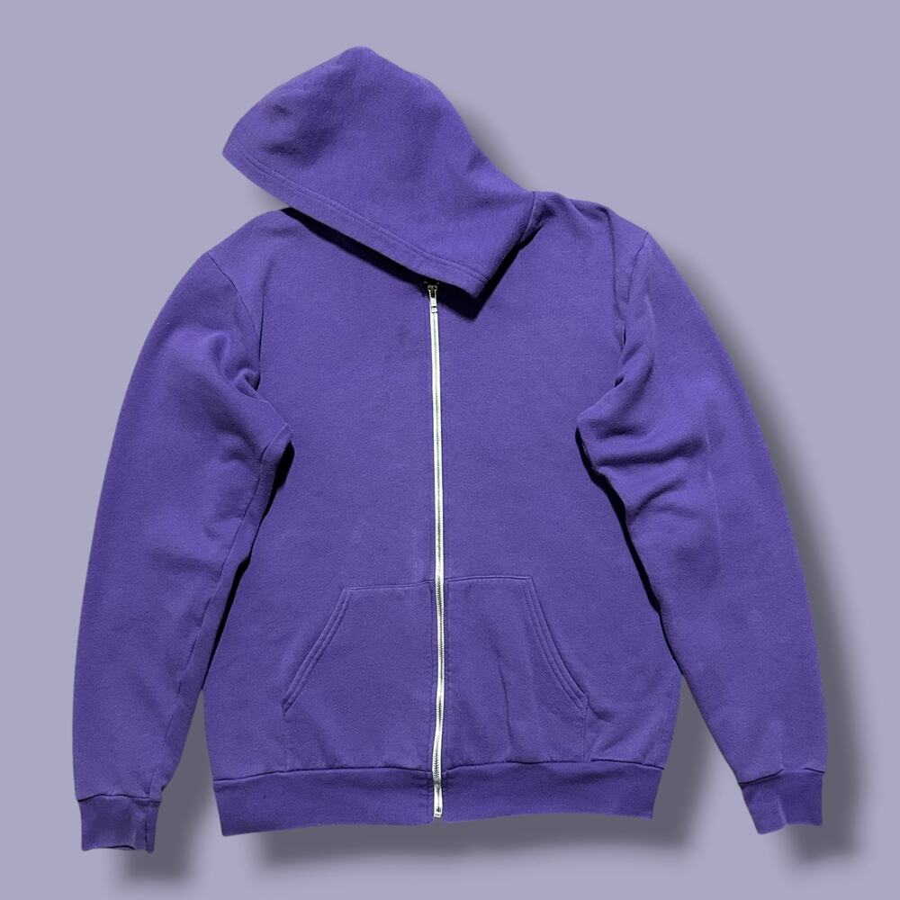 Vintage American Apparel Blank Hoodie Full Zip Faded Purple Made in USA Large